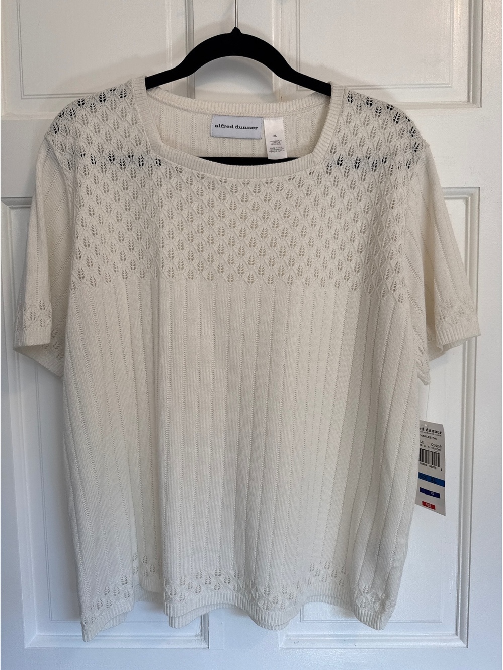 Alfred Dunner Women's XL Ivory Knit Short Sleeve Pullover Sweater